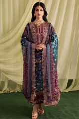 NUREH-3PC LAWN DIGITAL PRINTED EMBROIDERED SHIRT WITH CHUNRI PRINTED EMB DUPATTA AND DYED TROUSER-BI-018
