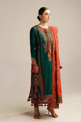 BrandsInn-3PC DHANAK EMBROIDERED SHIRT WITH COURTRAI PRINTED SHAWL AND TROUSER-BI-