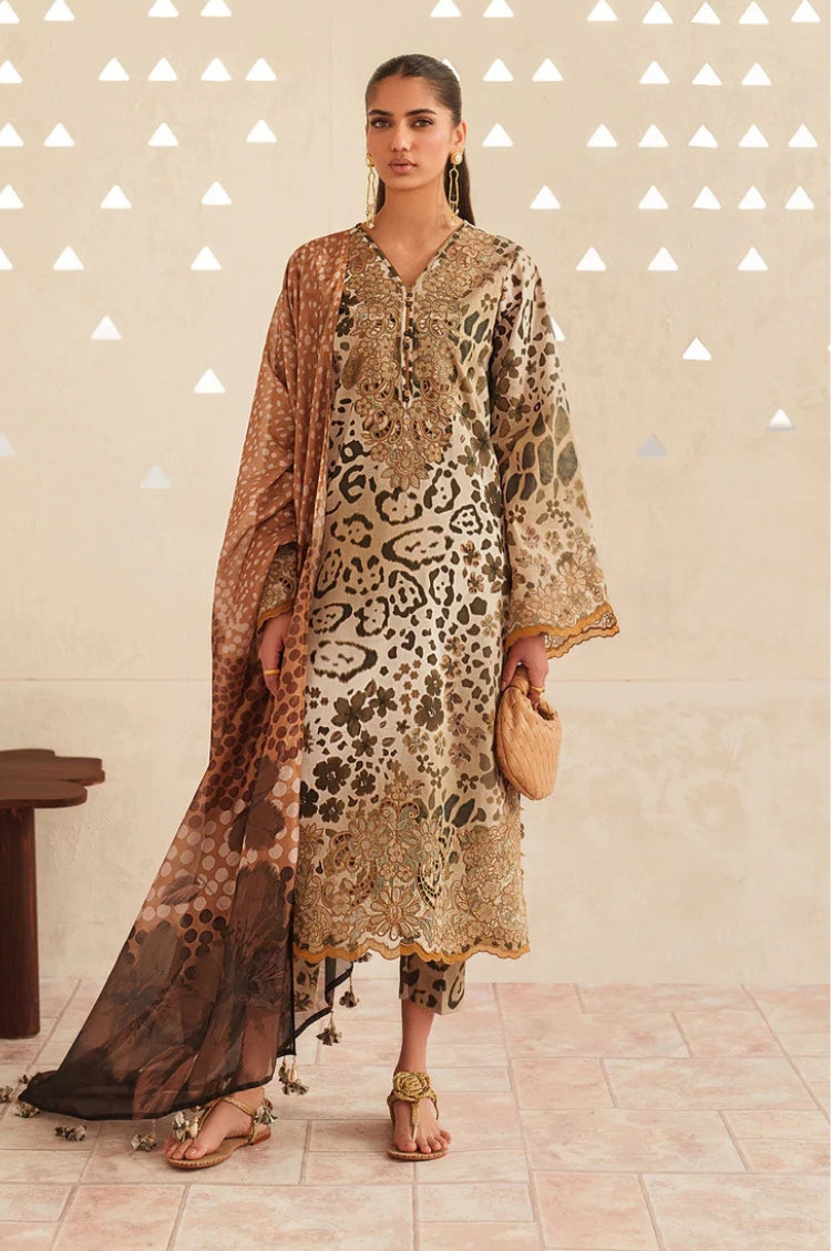BrandsInn-3PC LAWN DIGITAL PRINTED EMB SHIRT WITH SILK PRINTED DUPATTA AND PRINTED TROUSER-BI-023