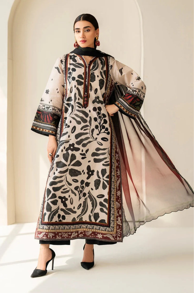 BrandsInn-3PC LAWN DIGITAL PRINTED SHIRT WITH SILK PRINTED DUPATTA AND PRINTED TROUSER-BI-032