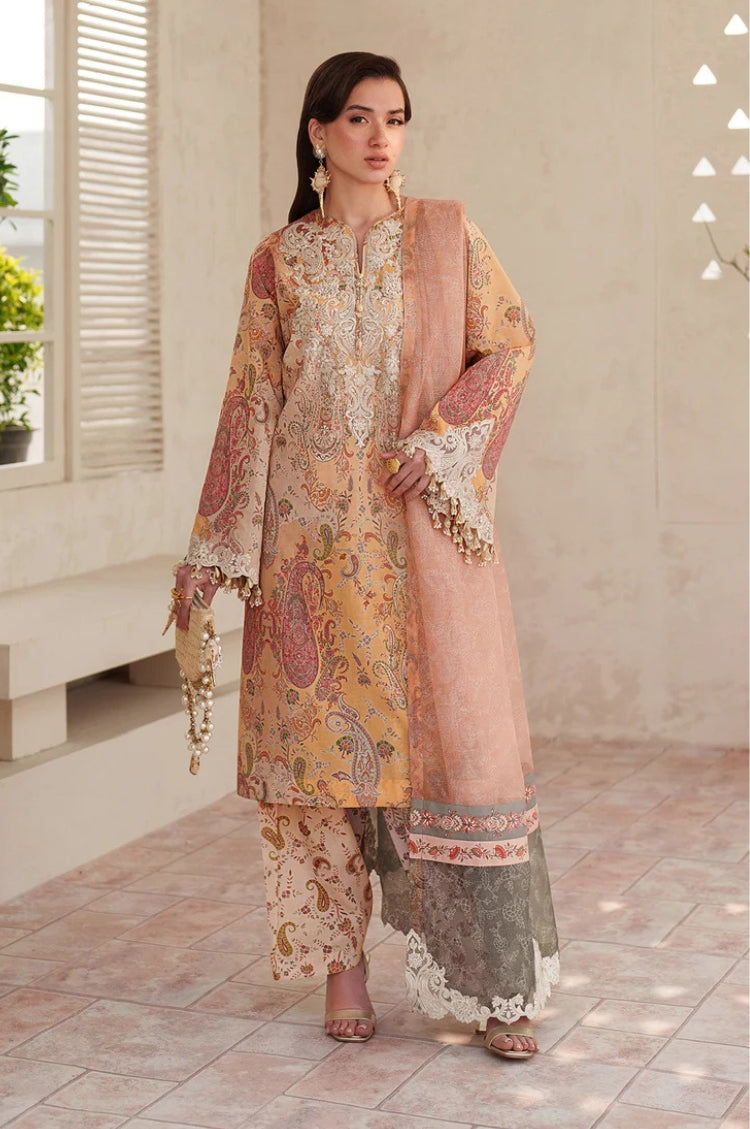 BrandsInn-3PC LAWN DIGITAL PRINTED EMB SHIRT WITH SILK PRINTED EMB DUPATTA AND PRINTED TROUSER-BI-014