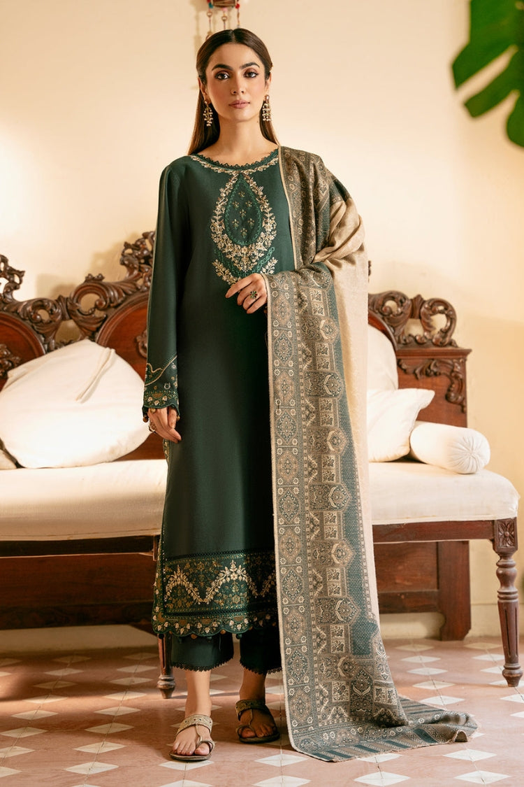 BrandsInn-3PC KHADDAR EMBROIDERED SHIRT WITH COURTRAI WOOL PRINT SHAWL AND TROUSER-BI-4394