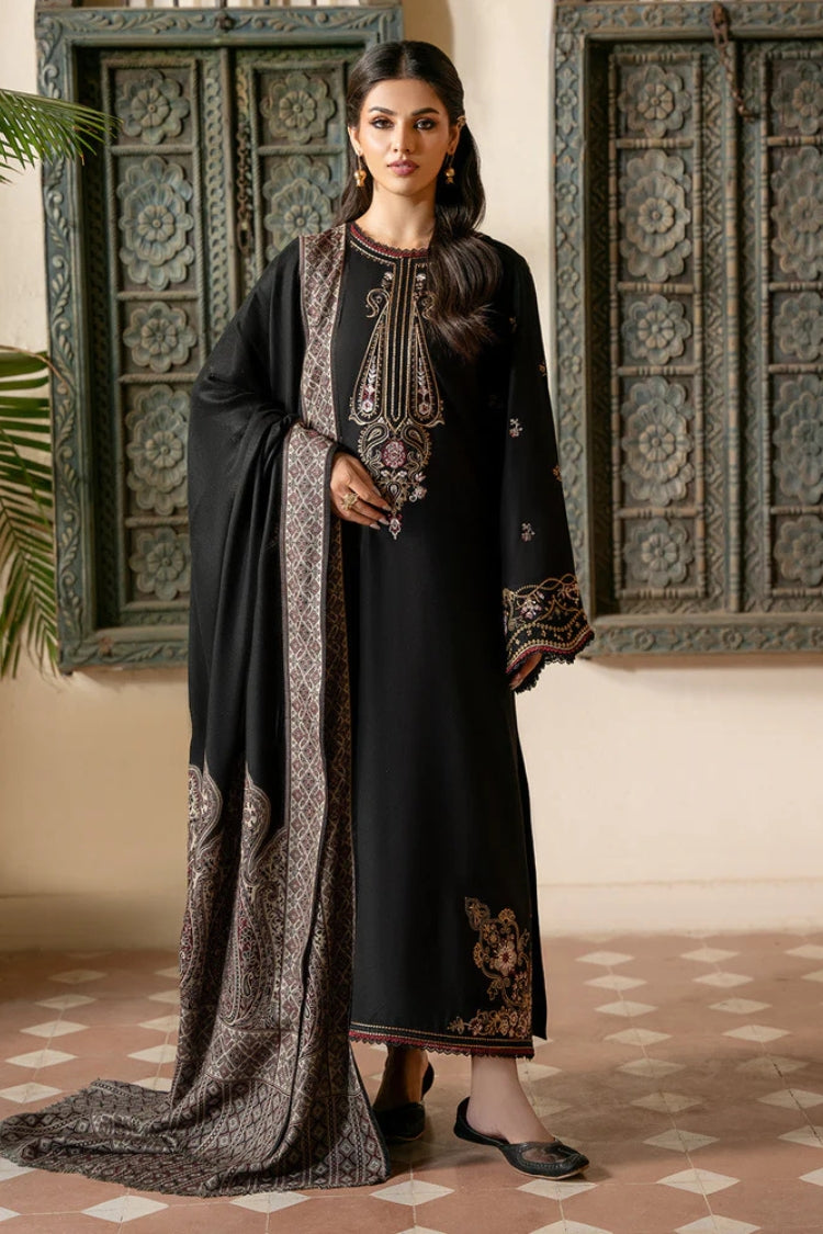 BrandsInn-3PC DHANAK EMBROIDERED SHIRT WITH COURTRAI PRINTED SHAWL & TROUSER-BI-4389