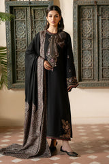 BrandsInn-3PC DHANAK EMBROIDERED SHIRT WITH COURTRAI PRINTED SHAWL & TROUSER-BI-4389