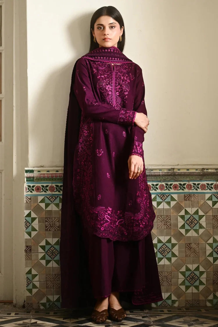 BrandsInn-3PC KARANDI EMBROIDERED SHIRT WITH KARANDI EMBROIDERED SHAWL AND TROUSER-BI-4404