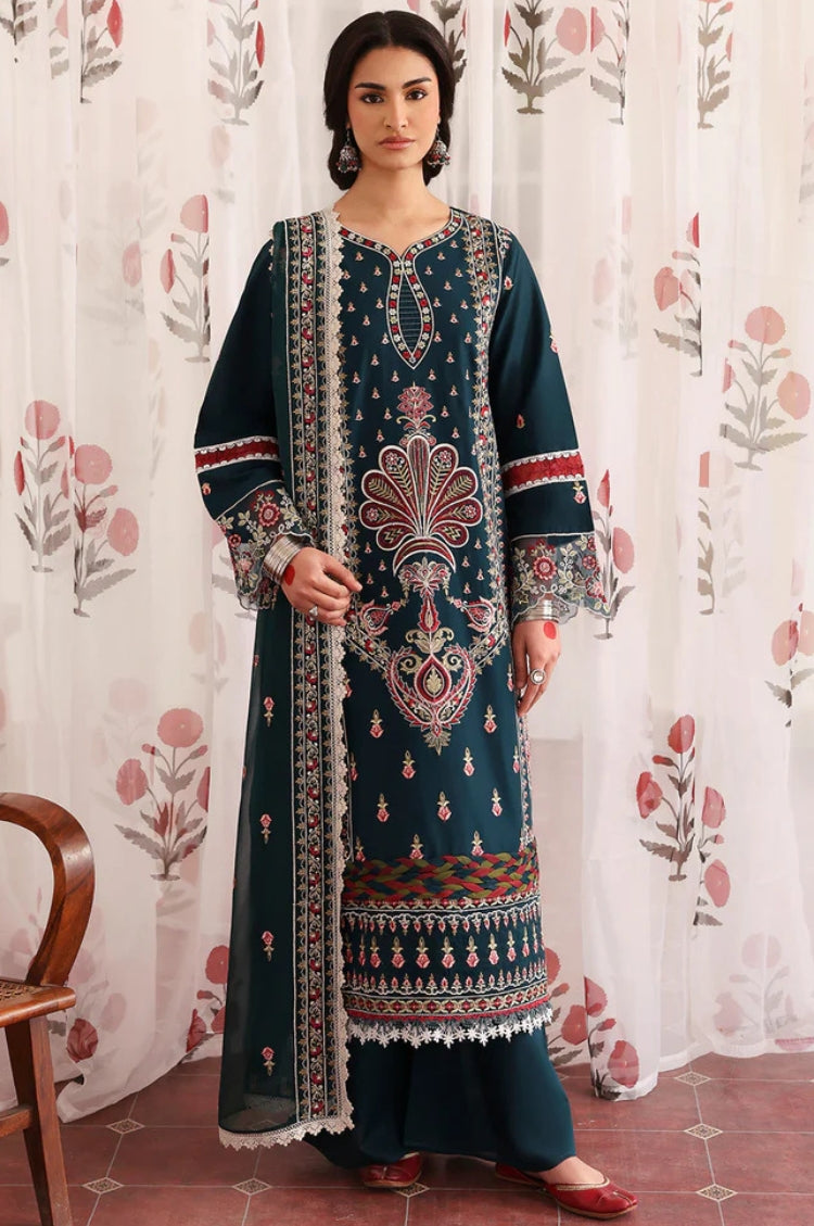 BrandsInn-3PC LAWN LASERWORK EMBROIDERED SHIRT WITH KHAADI NET EMBROIDERED DUPATTA AND TROUSER-BI-4689