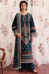 BrandsInn-3PC LAWN LASERWORK EMBROIDERED SHIRT WITH KHAADI NET EMBROIDERED DUPATTA AND TROUSER-BI-4689