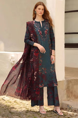 BrandsInn-3PC LAWN PRINTED EMBROIDERED SHIRT WITH SILK PRINTED DUPATTA AND PRINTED EMB TROUSER-BI-021