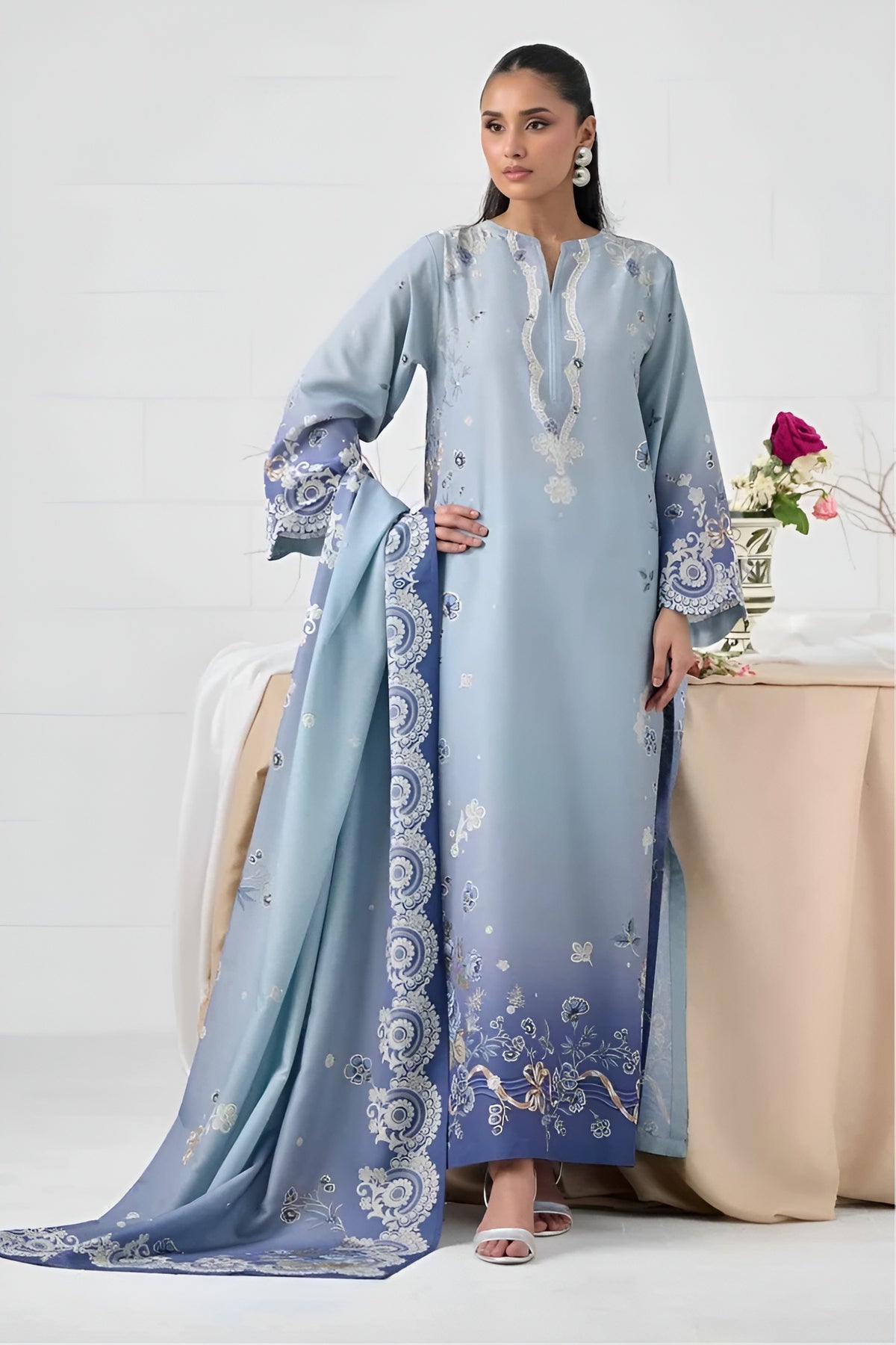BrandsInn-3PC-SHAMOZE SILK PRINTED SHIRT SILK PRINTED DUPATTA AND SILK TROUSER-BI-9009