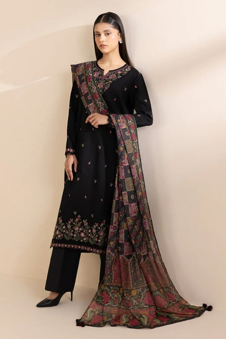 BrandsInn-3PC DHANAK EMBROIDERED SHIRT WITH WOOL DIGITAL PRINTED SHAWL & TROUSER-BI-5054