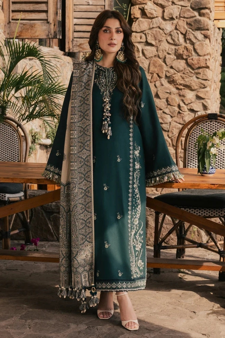 BrandsInn-3PC DHANAK EMBROIDERED SHIRT WITH COUTRAI PRINTED SHAWL AND TROUSER-BI-5322