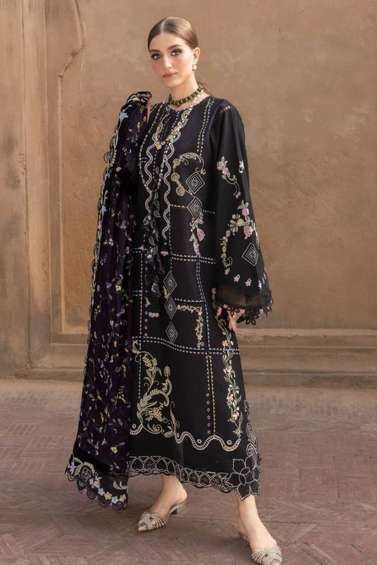 BrandsInn-3PC DHANAK EMBROIDERED SHIRT WITH COURTRAI WOOL PRINTED EMB SHAWL AND TROUSER-BI-5148