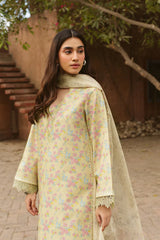 BrandsInn-3PC LAWN PRINTED EMB SHIRT WITH SILK PRINTED DUPATTA AND DYED TROUSER-BI-055