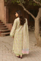 BrandsInn-3PC LAWN PRINTED EMB SHIRT WITH SILK PRINTED DUPATTA AND DYED TROUSER-BI-055
