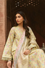 BrandsInn-3PC LAWN PRINTED EMB SHIRT WITH SILK PRINTED DUPATTA AND DYED TROUSER-BI-055