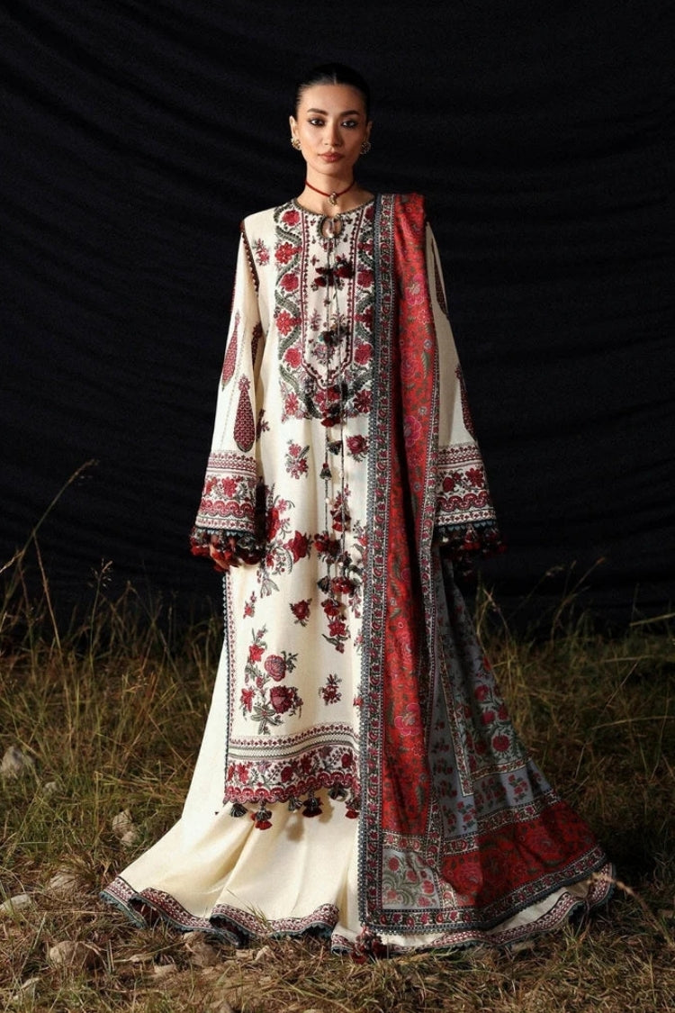 BrandsInn-3PC KARANDI EMBROIDERED SHIRT WITH WOOL PRINTED SHAWL AND EMB TROUSER -BI-5186
