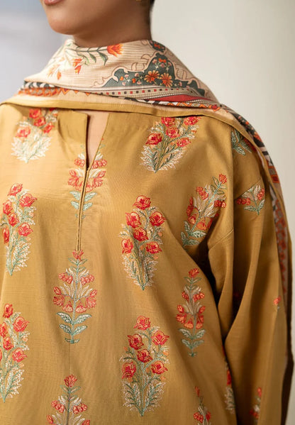 BrandsInn- 3PC Dhanak Embroidered Shirt With Twil Print Wool Shawl & Trouser-BI-4083
