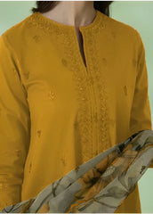 BrandsInn-3PC DHANAK EMBROIDERED SHIRT WITH COURTRAI PRINTED SHAWL AND TROUSER-BI-4048