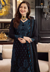 ASIM JOFA- 3PC DHANAK EMBROIDERED SHIRT WITH BAMBER DHANAK EMBROIDERED SHAWL & TROUSER-BI-232