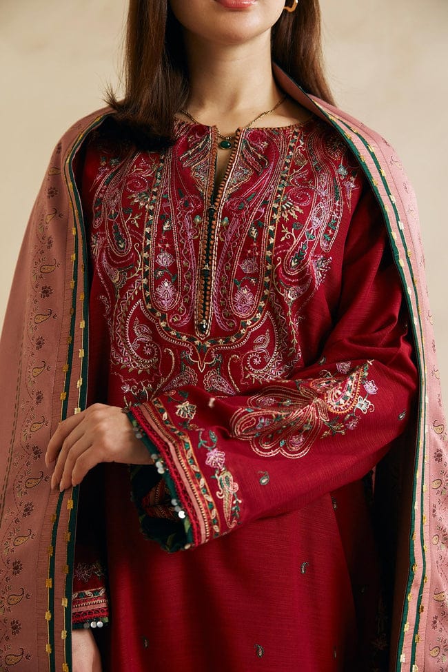 BrandsInn-3PC LAWN EMBROIDERED SHIRT COUTURE WITH MONARK PRINT DUPATTA AND TROUSER-BI-168