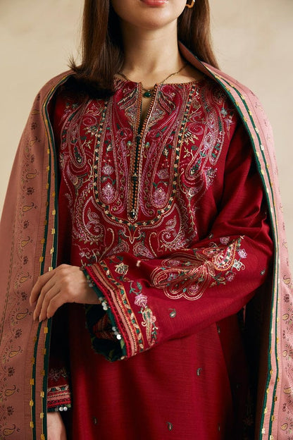 BrandsInn-3PC LAWN EMBROIDERED SHIRT COUTURE WITH MONARK PRINT DUPATTA AND TROUSER-BI-168