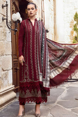 BrandsInn - 3PC DHANAK EMBROIDERED SHIRT WITH COUTURE WOOL PRINT SHAWL AND DHANAK TROUSER-BIC-4007