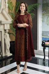 BrandsInn-3PC DHANAK EMBROIDERED SHIRT WITH DHANAK EMBROIDERED SHAWL AND TROUSER-BI-5001