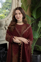 BrandsInn-3PC DHANAK EMBROIDERED SHIRT WITH DHANAK EMBROIDERED SHAWL AND TROUSER-BI-5001