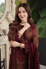 BrandsInn-3PC DHANAK EMBROIDERED SHIRT WITH DHANAK EMBROIDERED SHAWL AND TROUSER-BI-5001
