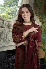 BrandsInn-3PC DHANAK EMBROIDERED SHIRT WITH DHANAK EMBROIDERED SHAWL AND TROUSER-BI-5001