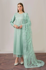 BrandsInn- ORGANZA 3PC SEQUENCE EMBROIDERED SHIRT WITH ORGANZA SEQUENCE EMBROIDERED DUPATTA WITH SILK TROUSER -BI-437