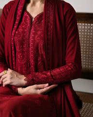 BrandsInn-3PC DHANAK EMBROIDERED SHIRT WITH DHANAK EMBROIDERED SHAWL AND TROUSER-BI-5271
