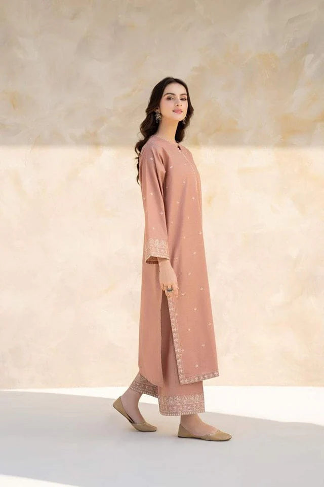 BrandsInn-2PC DHANAK EMBROIDERED SHIRT WITH DHANAK EMBROIDRED TROUSER-BI-4184