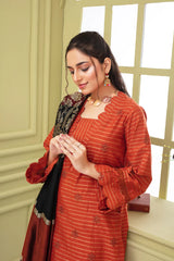BRANDSINN-3PC KHADAR CUTWORK EMBROIDERED SHIRT WITH KASHMIRI JACQUARD WOOL SHAWL-BI-1504