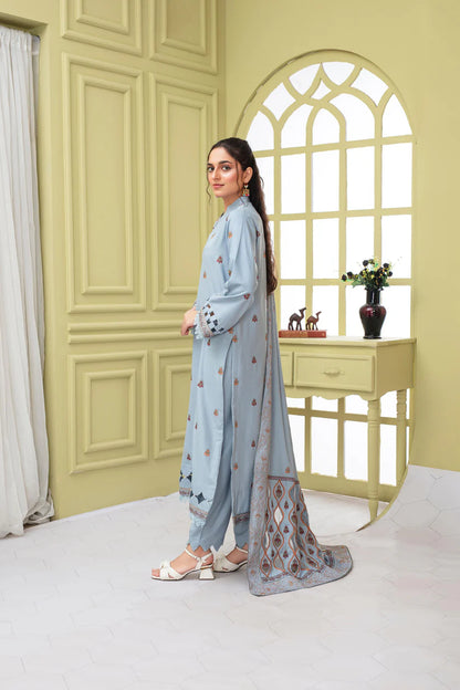 BRANDSINN-3PC DHANAK EMBROIDERED SHIRT WITH HEAVY CUTWORK EMBROIDERED DHANAK SHAWL AND TROUSER-BI-4068