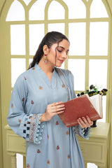 BRANDS INN-3PC DHANAK EMBROIDERED SHIRT WITH HEAVY CUTWORK EMBROIDERED DHANAK SHAWL AND TROUSER-BI-4054