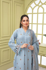 BRANDS INN-3PC DHANAK EMBROIDERED SHIRT WITH HEAVY CUTWORK EMBROIDERED DHANAK SHAWL AND TROUSER-BI-4054