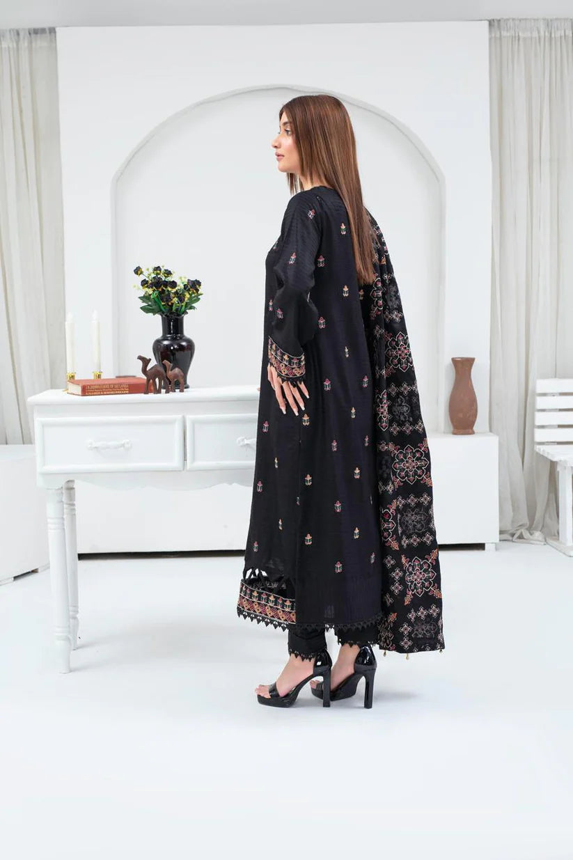 BRANDS INN-3PC DHANAK EMBROIDERED SHIRT WITH HEAVY CUTWORK EMBROIDERED DHANAK SHAWL AND TROUSER-BI-4065