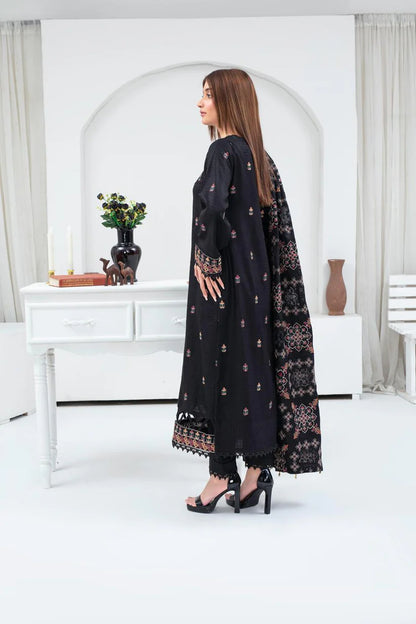 BRANDS INN-3PC DHANAK EMBROIDERED SHIRT WITH HEAVY CUTWORK EMBROIDERED DHANAK SHAWL AND TROUSER-BI-4065