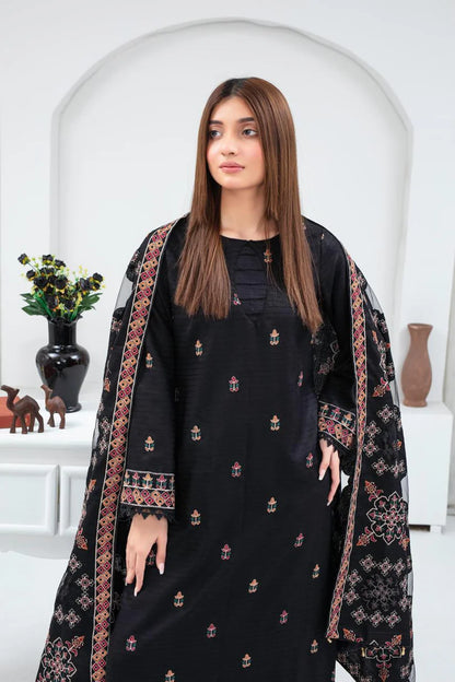 BRANDS INN-3PC DHANAK EMBROIDERED SHIRT WITH HEAVY CUTWORK EMBROIDERED DHANAK SHAWL AND TROUSER-BI-4065