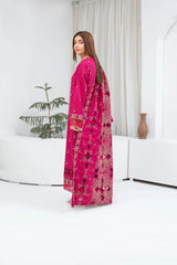 BRANDS INN-3PC DHANAK EMBROIDERED SHIRT WITH HEAVY CUTWORK EMBROIDERED DHANAK SHAWL AND TROUSER-BI-4064