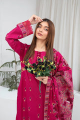 BRANDS INN-3PC DHANAK EMBROIDERED SHIRT WITH HEAVY CUTWORK EMBROIDERED DHANAK SHAWL AND TROUSER-BI-4064