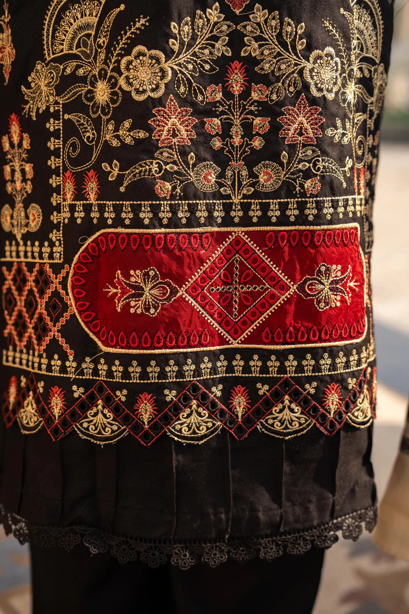 BRANDS INN-3PC DHANAK EMBROIDERED SHIRT WITH HEAVY CUTWORK EMBROIDERED JACQUARD WOOL SHAWL -BI-4089
