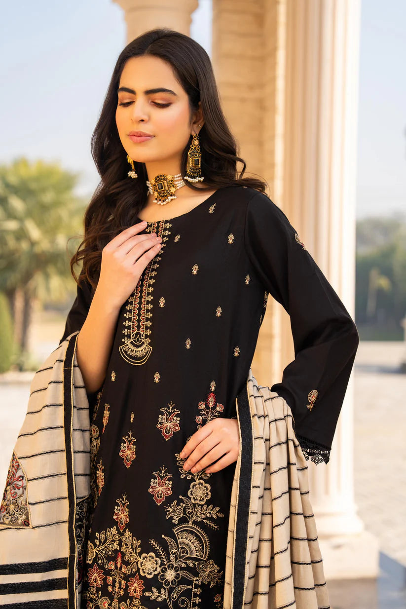 BRANDS INN-3PC DHANAK EMBROIDERED SHIRT WITH HEAVY CUTWORK EMBROIDERED JACQUARD WOOL SHAWL -BI-4089