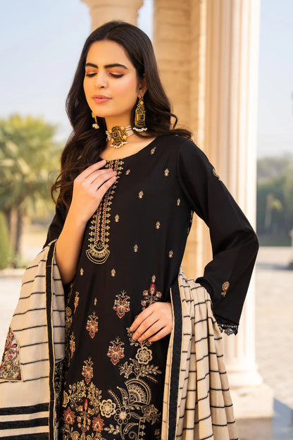 BRANDS INN-3PC DHANAK EMBROIDERED SHIRT WITH HEAVY CUTWORK EMBROIDERED JACQUARD WOOL SHAWL -BI-4089