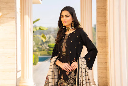 BRANDS INN-3PC DHANAK EMBROIDERED SHIRT WITH HEAVY CUTWORK EMBROIDERED JACQUARD WOOL SHAWL -BI-4089