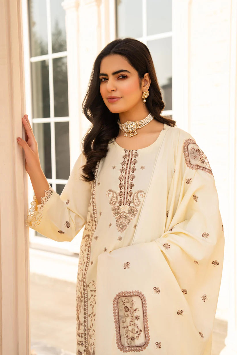 BRANDS INN-3PC DHANAK EMBROIDERED SHIRT WITH DHANAK HEAVY CUTWORK EMBROIDERED SHAWL-BI-4087