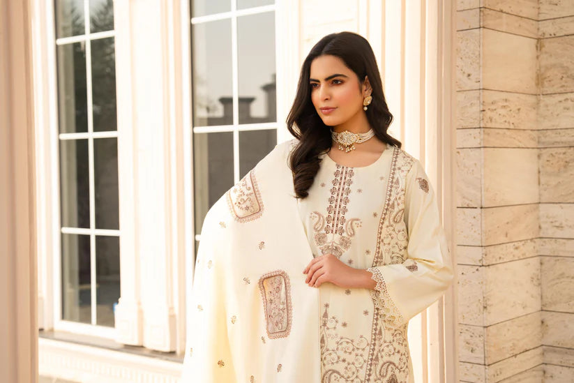 BRANDS INN-3PC DHANAK EMBROIDERED SHIRT WITH DHANAK HEAVY CUTWORK EMBROIDERED SHAWL-BI-4087