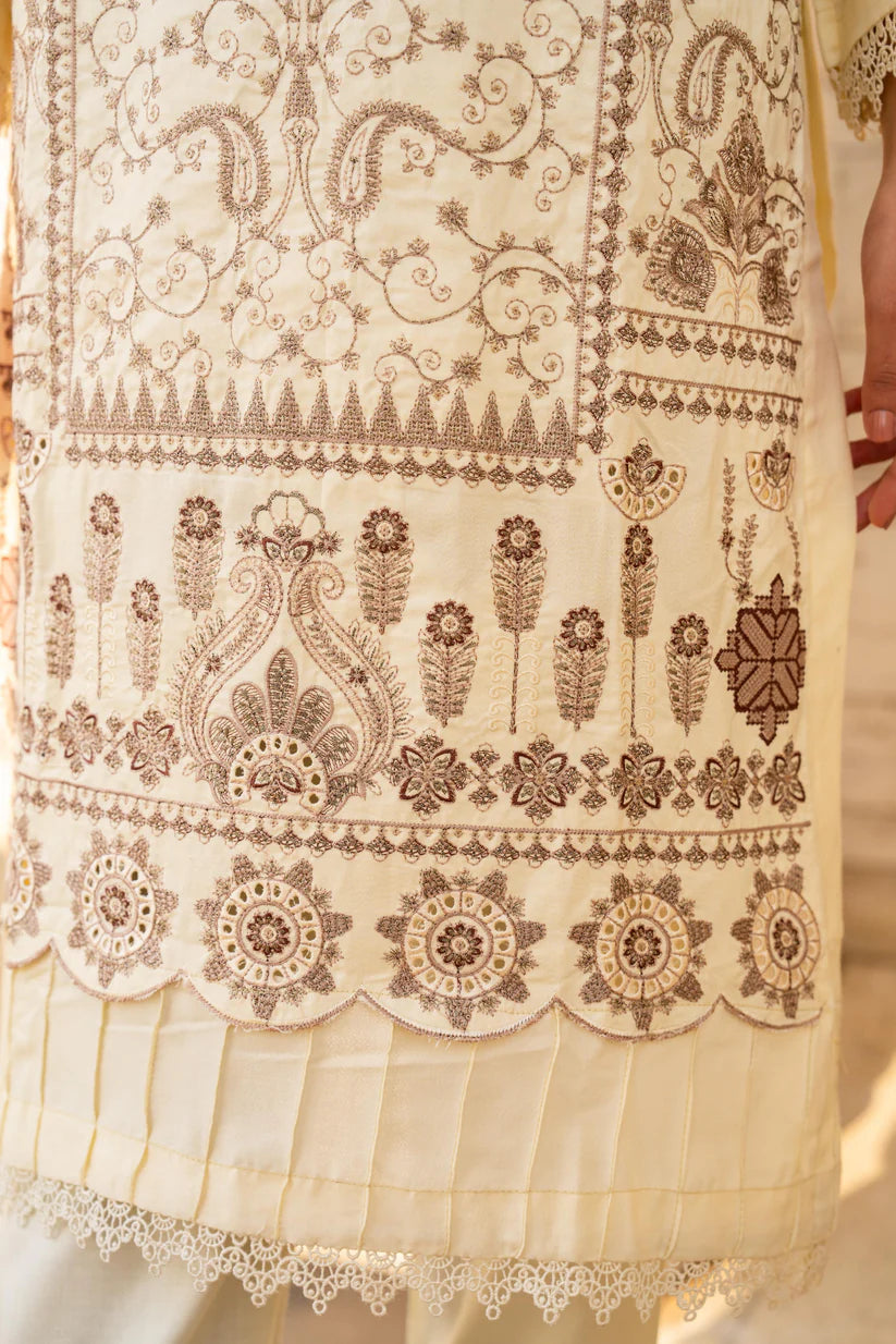 BRANDS INN-3PC DHANAK EMBROIDERED SHIRT WITH DHANAK HEAVY CUTWORK EMBROIDERED SHAWL-BI-4087
