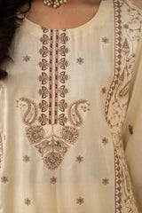 BRANDS INN-3PC DHANAK EMBROIDERED SHIRT WITH DHANAK HEAVY CUTWORK EMBROIDERED SHAWL-BI-4087